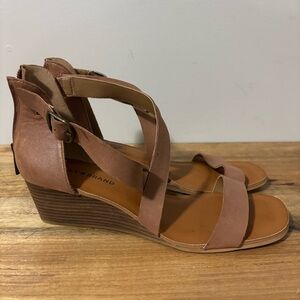 Lucky Brand Brown Caisby Leather Strappy Wedge Sandals | Womens Sz 10 | NEW